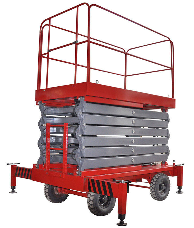Working Height 14m Mobile Scissor Lift Manual Pushing With Rain Proof Control Cabinet