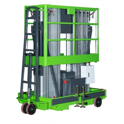 Green Double Mast Mobile Vertical Lift Platform For 9m Platform Height